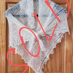 Orenburg Downy Shawl Goat wool Down Russian Warm Openwork Pattern White approximately 47"x40". Vintage 1970s. Made in the Soviet Union, in a country t