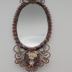 Beautiful Vintage Mirrored & Jeweled Vanity Tray 