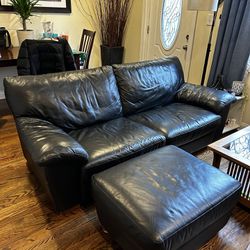 Black Leather Couch, Chair, And Ottoman