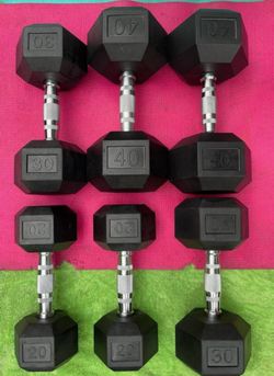 SET  OF  NEW  RUBBER  DUMBBELLS (PAIRS OF) : 20s 30s 40s