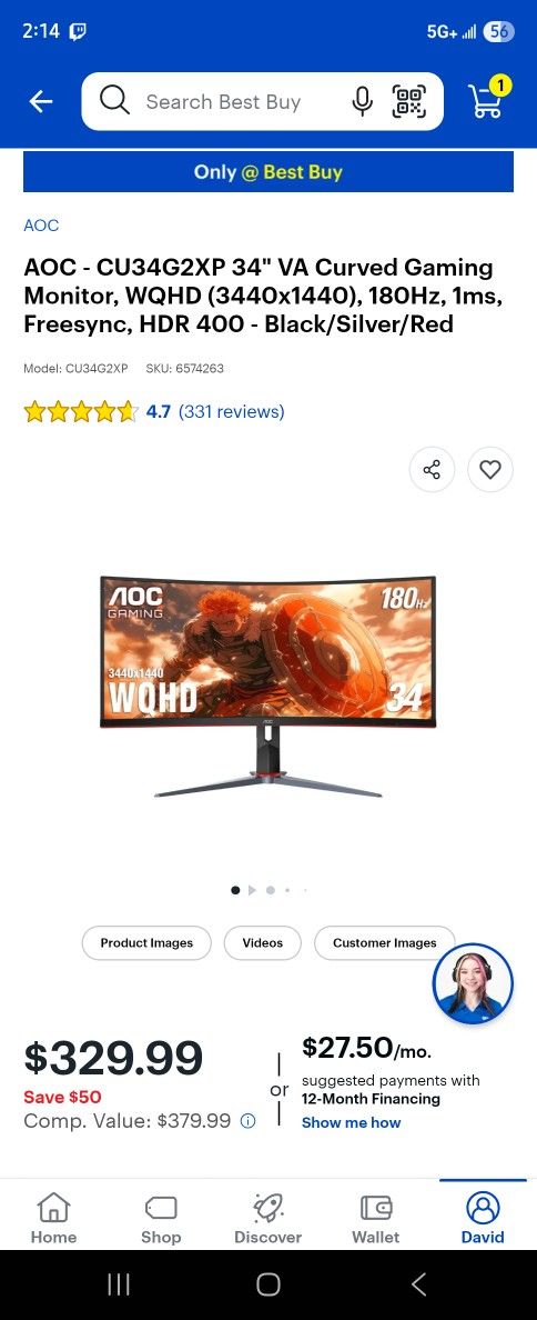AOC 34" Ultrawide 180hz Monitor