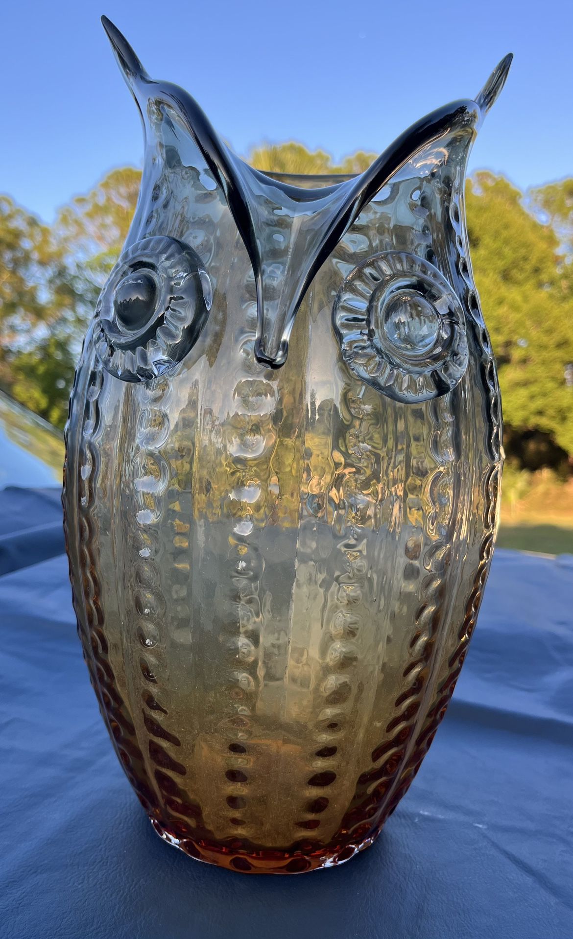 Large 14” rare owl glass vase 