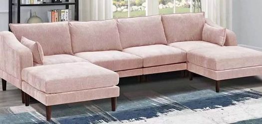 New Pink Fabric Sectional. 60”x120”x60”. Free Delivery!