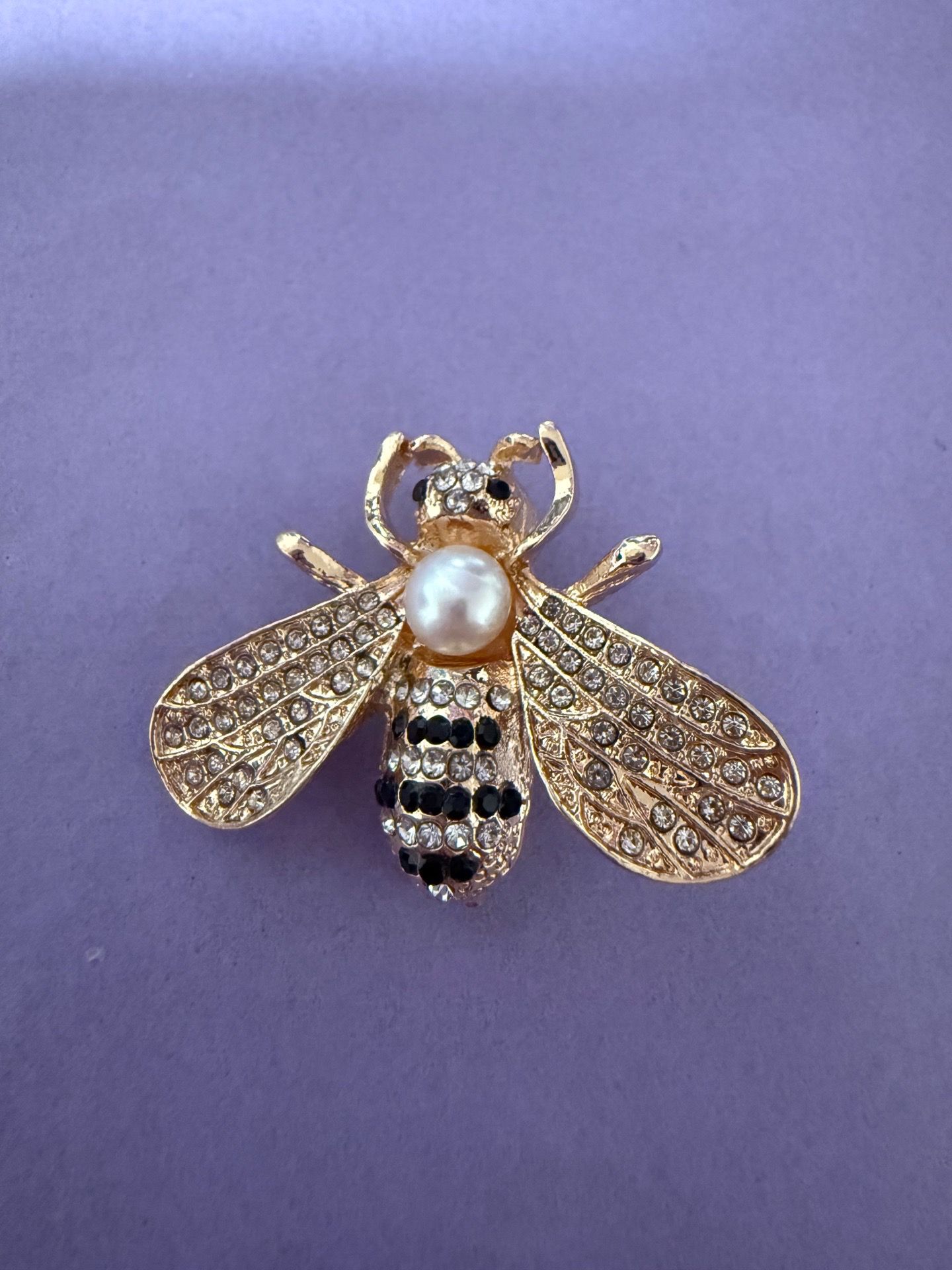 Gold Bee Brooch w/ Real Pearl & Rhinestones 🐝 Statement Pin
