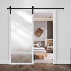 Shaker Style Mirror-Door 84 in. x 30 in. White Color Natural Pine Wood Finished Sliding Door with Hardware Kit