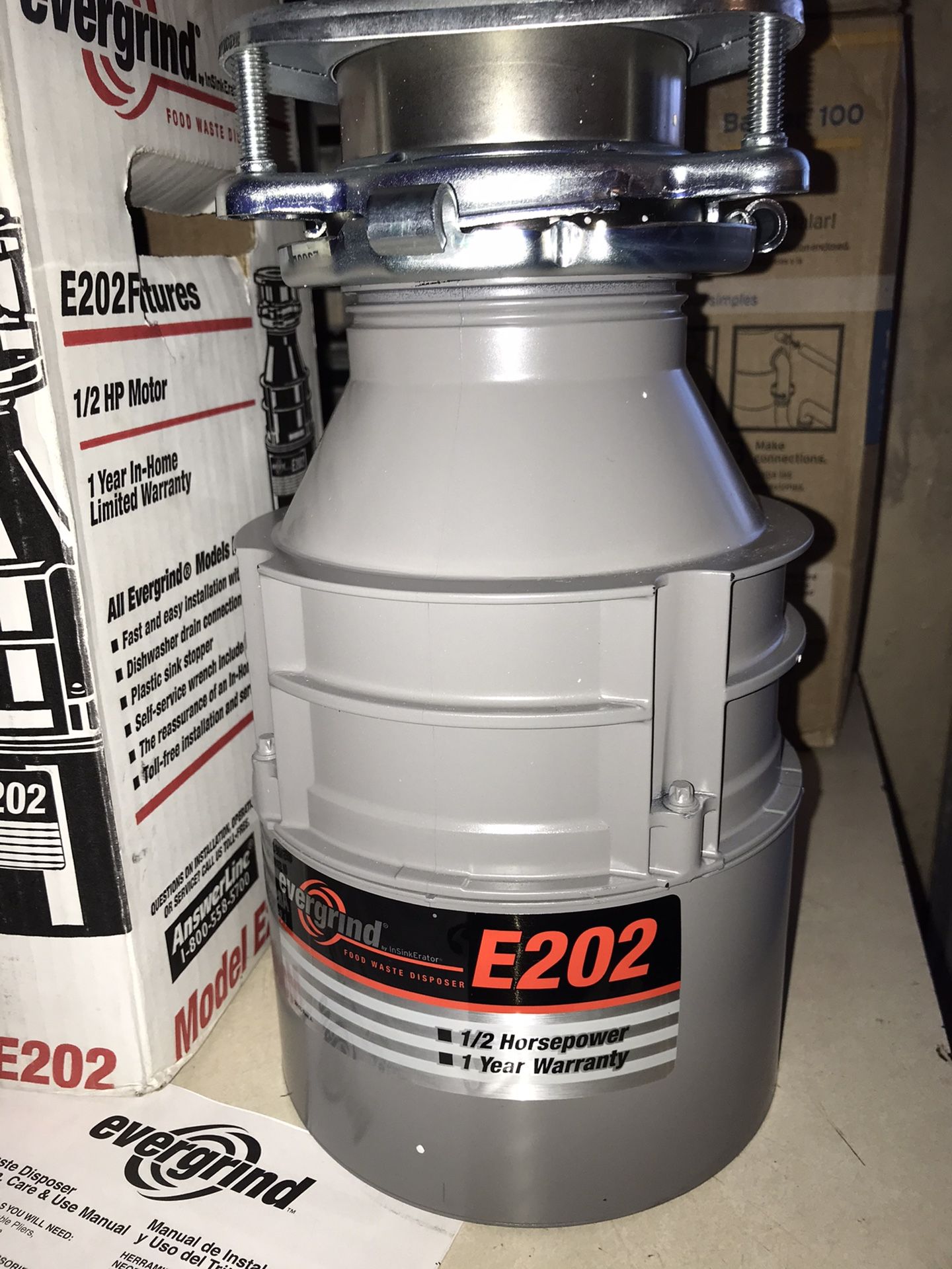 Emerson Evergrind E202 Garbage Disposer – 1/2 HP Quiet Dura-Drive Motor, 26 Oz Grind Chamber, Galvanized Steel, Compact Design