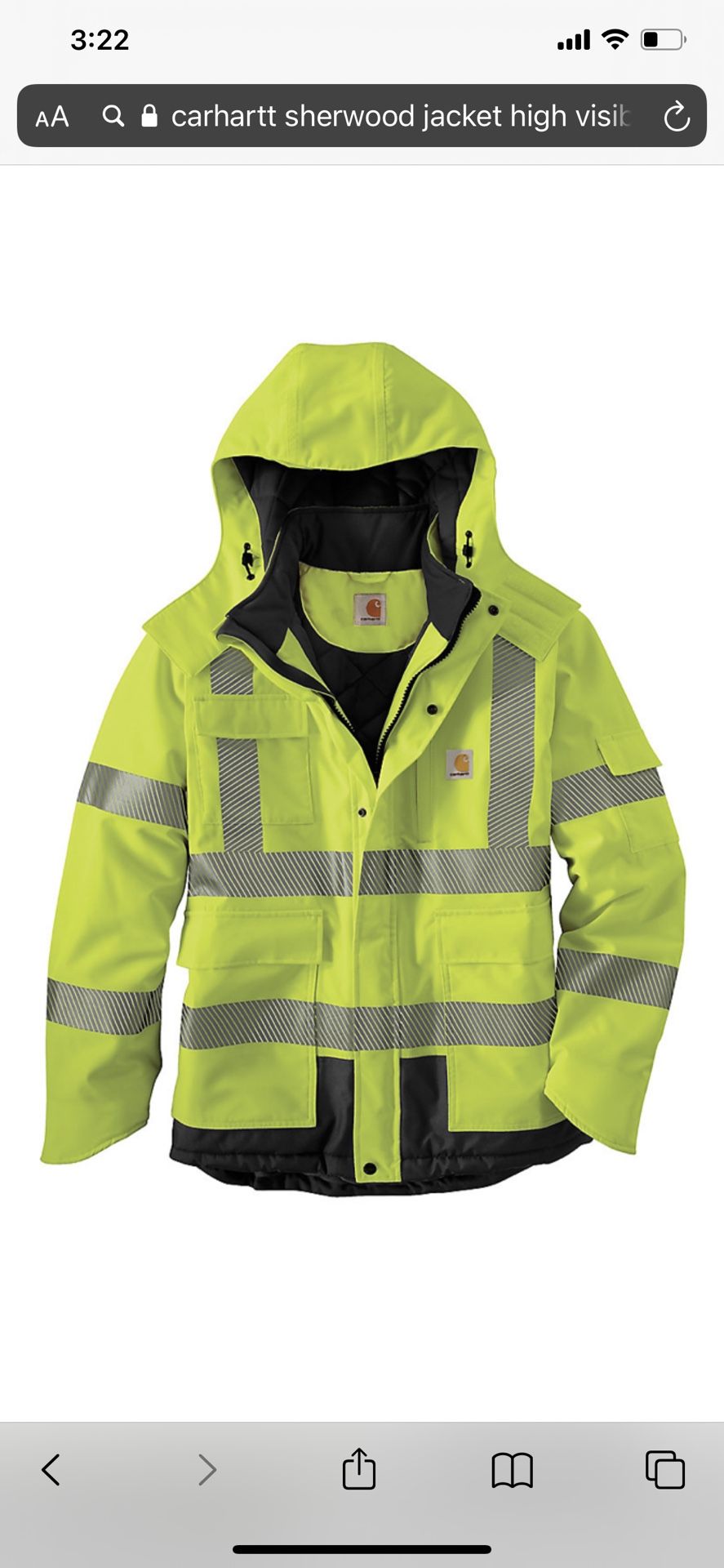 Carhartt Men's High Visibility Waterproof Class 3 Insulated Sherwood Jacket M. New No Tags!