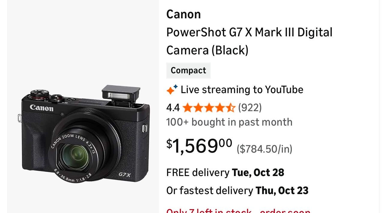 Canon PowerShot G7 X Mark III Digital Camera (Black)