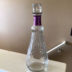 Vintage Glass Clear & Purple Decanter With Stopper