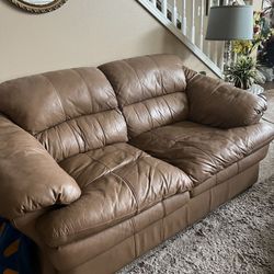 Tan Leather Couch, Loveseat & Recliner (matched Set)