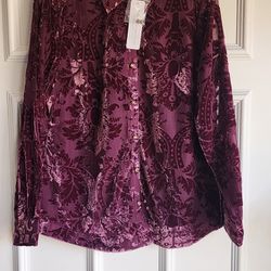 Must Go! Floreat Velvet Shirt Top in Purple Wine Size 1X and Medium NWT