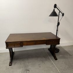 Wood Desk + Floor Lamp