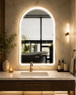 Arched LED Backlit Bathroom Mirror Gold Frame