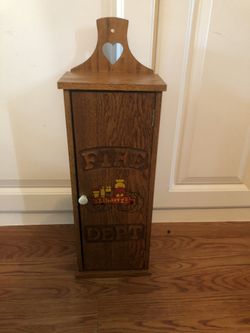 Small wooden fire department cabinet 20” tall, 8” wide, 5” deep