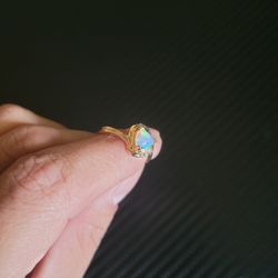 Solid Gold Fire Opal Ring 14k