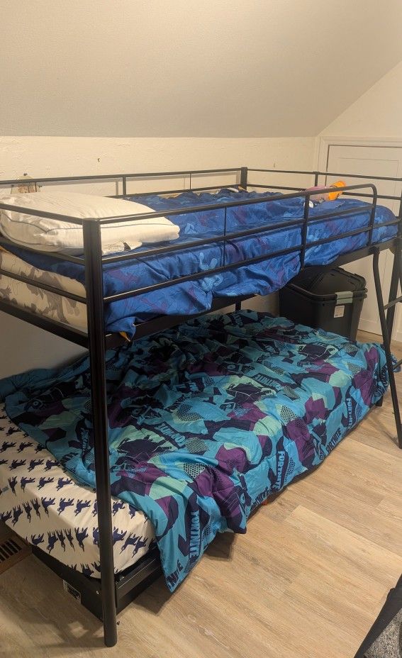 Twin over Twin Bunk Bed, Space-Saving Design, Full-Length Guardrails, Black