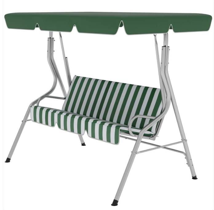 Outsunny 3-Person Porch Swing with Canopy Outdoor Patio Swing Chair for Adults, Steel Frame, Cushions, Armrests, Green