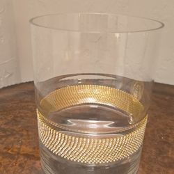 Clear Glass Tumbler Vase with Gold Bead Band