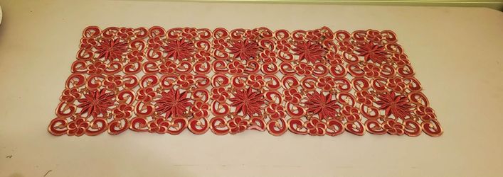 Red Poinsetta Cut work Christmas table runner