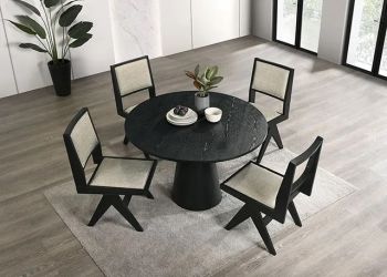 Mega 5 pc Verona Collection black finish wood contemporary 48" round dining table set-free And Fast Delivery 🚚 
