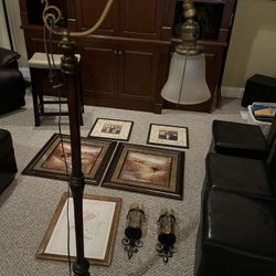 Pictures, Sconces, and Footstool Storage