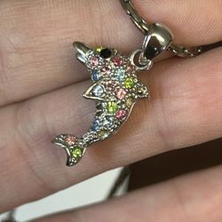 Swarovski Multicolored Crystal Dolphin Necklace 