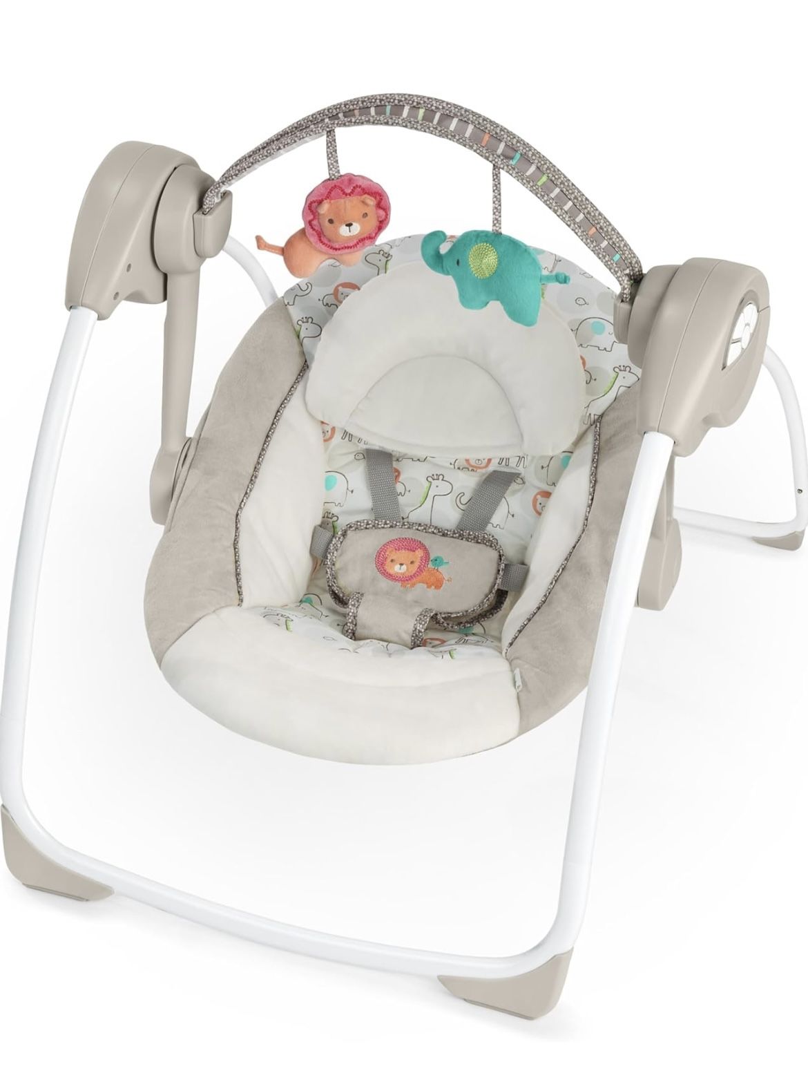 Ingenuity Soothe 'n Delight Compact Portable 6-Speed Plush Baby Swing with Music, Folds Easy, 0-9 Months 6-20 lbs (Cozy Kingdom)