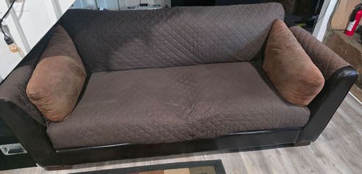 6 Piece Brown Suede & Leather Loveseat Couch Sofa