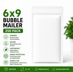 6x9 Bubble Mailers White 250 Pack Padded Shipping Envelopes Peel