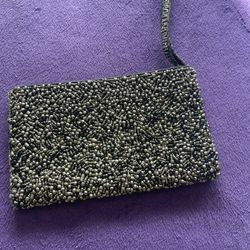 Vintage Hand Beaded Clutch Purse with Strap, Evening Bag, Retro Style Accessory