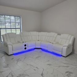Power Reclining Sectional With Led Lights, Speakers, USB Ports