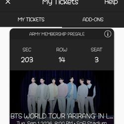 BTS SoFi LA Concert - 2 Tickets - 9/1