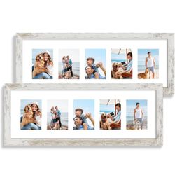 8x24 Picture Frame 2 Pack, Distressed White Wood, Horizontal or Vertical