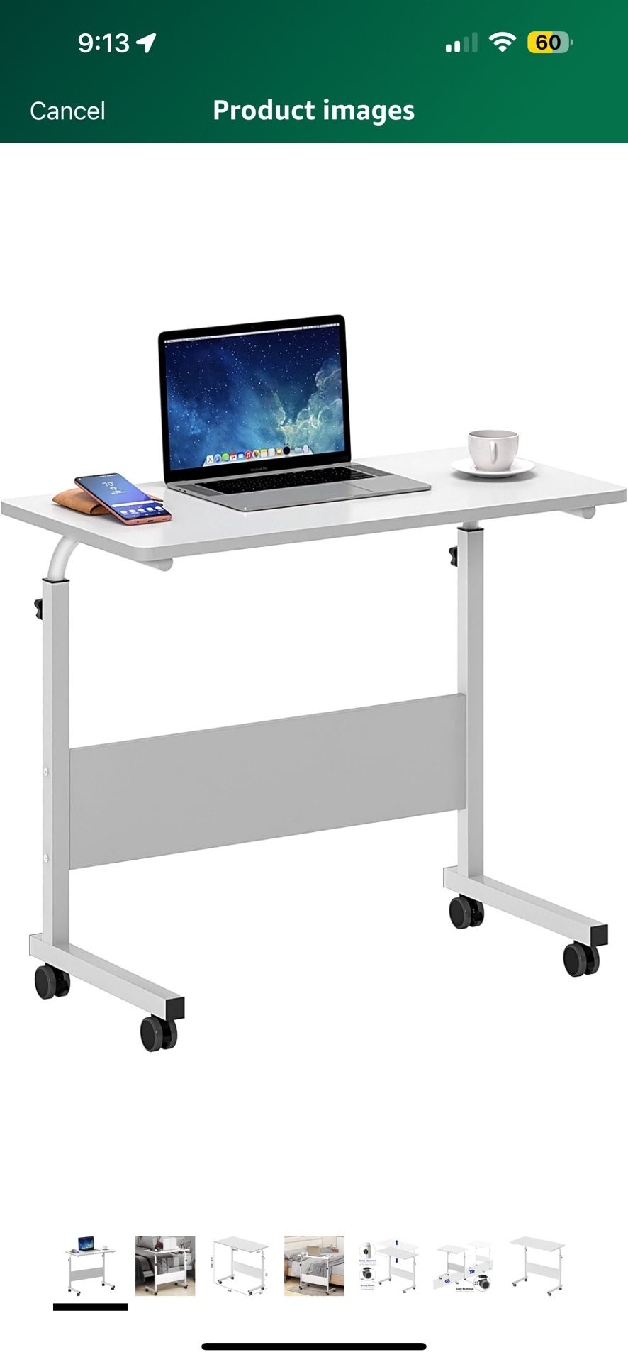 Mobile Bed Table Portable Laptop Computer Stand Desks with Rolling Wheels, White