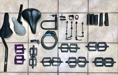 Bike Parts - Good Used Condition Pedals, Bike Locks, Pegs, Quick Release Skewers, Brake Lever, Seat Posts, Seat Clamps! See Pricing Below
