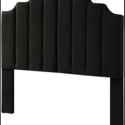 New in box 24KF Black Velvet Tufted King Upholstered Headboard
