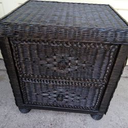 BLACK WICKER NIGHTSTAND OR END TABLE