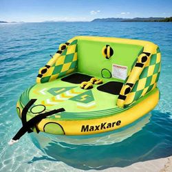 Inflatable Towable Tube for Boating Waterskiing with EVA Foam Seat Pads, Towables for 1-2 Person-Green
