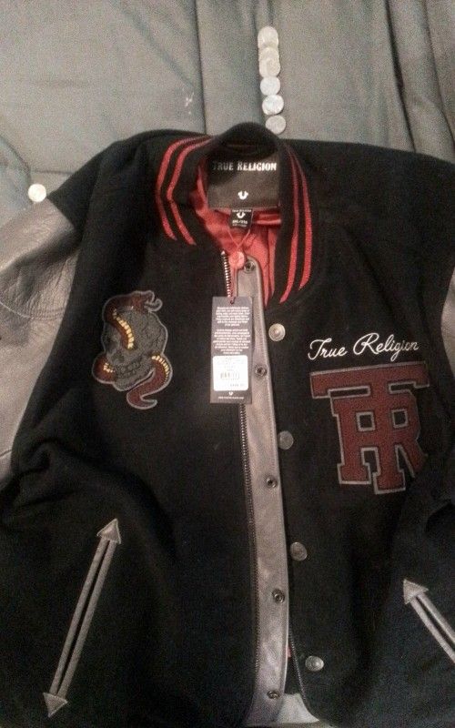 True Religion True Religion collegiate Jacket w/ Leather Sleeves Size XXXL - $350