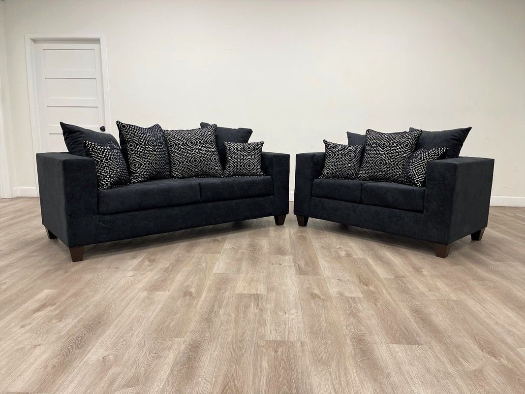 BLACK FABRIC SOFA AND LOVESEAT 