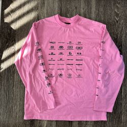 Pink Balenciaga Long Sleeve T Shirt With Every Balenciaga Logo