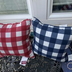 4th of July Summer Outdoor Patio Furniture Pillow Set of 2 Red, White & Blue Country Picnic Theme