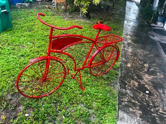 Red Metal Bicycle Decorative Plant Stand
