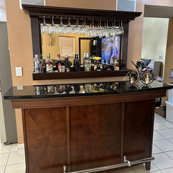 El Dorado Solid Wood Home Bar Set w/ Mirror Back Bar & Wine Glass Rack