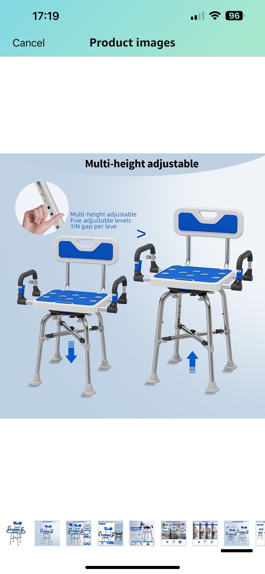 Swive Shower Chair with Arms and Back Heavy Duty 500 lbs for Seniors Elderly Disabled or Bariatric Adults Bench Seat for Inside Shower Stall and Bathr