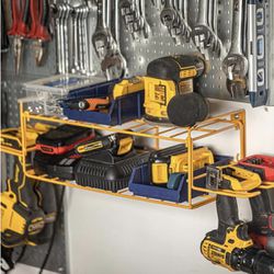 3-Layer Heavy-Duty Power Tool Organizer Wall Mount. Holds 4 Cordless Drills. Includes 2 Storage Bins. Yellow For Dewalt 