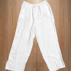 Match Point Linen Pants White 100% Linen Wide Leg Ankle Crop Size S Women’s