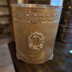 Hollywood Regency Gold Ormolu Decorative Waste Basket