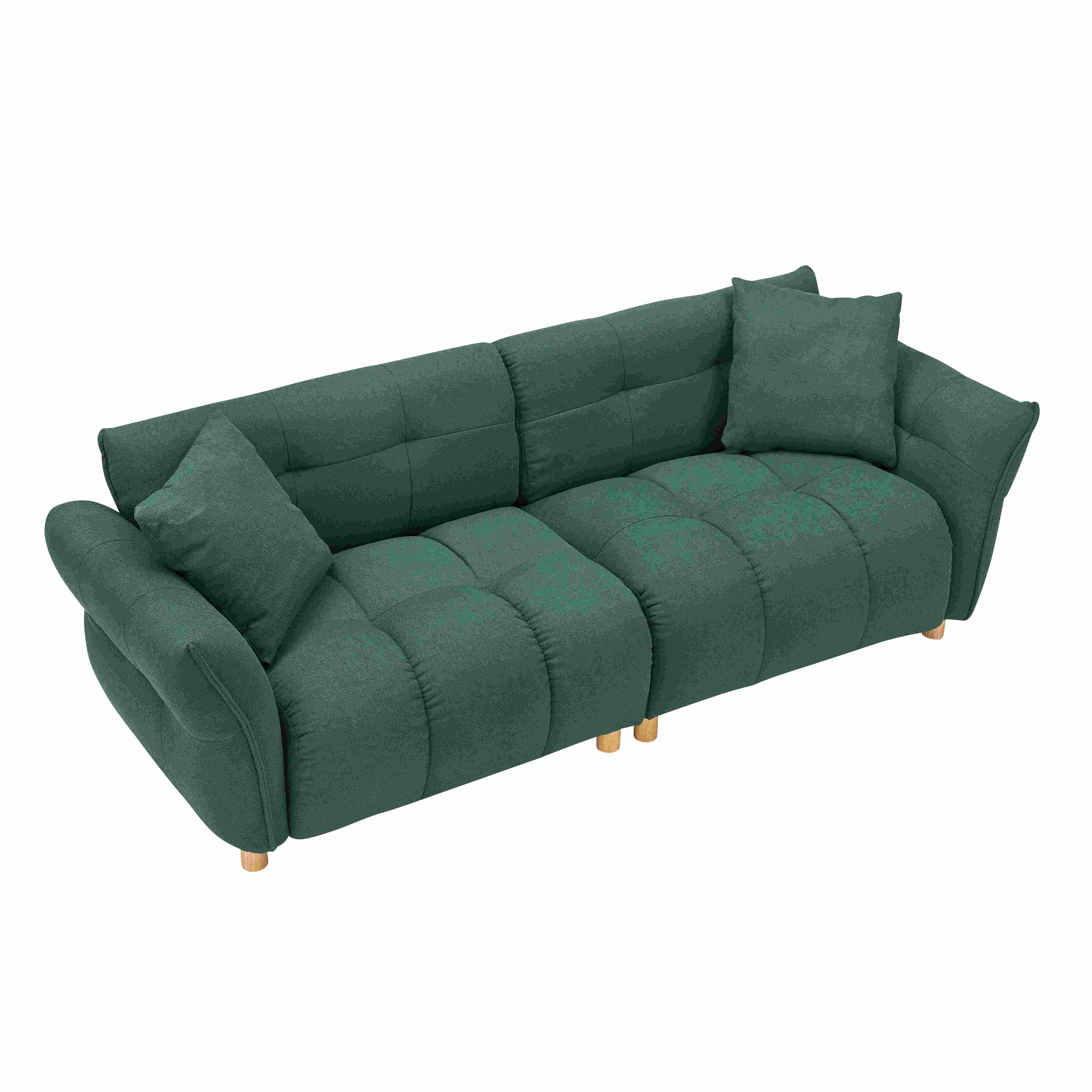 93.70 inches long, Teddy Sofa Fabric,with two matching pillows and three spacious and comfortable seats, for Apartment Office Living Room Green Furniture