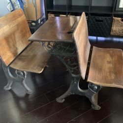 Antique School Desk 1800’s Solid Wood & Cast Iron